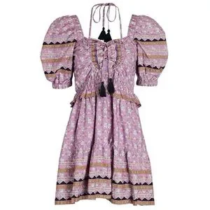 Sea New York lilac perry border ワンピース Lilac Perry Border Puff Sleeve Dress | Sea New York